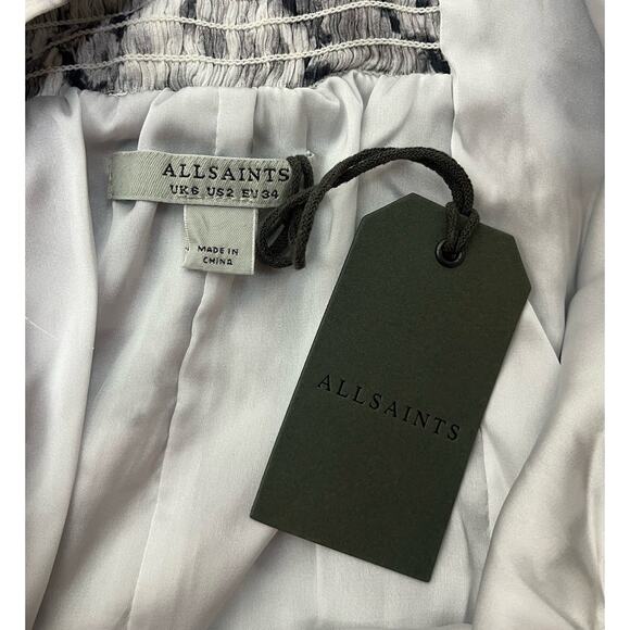 AllSaints Sanina Waktu Long Sleeve Mini Dress V-Neck Animal Print Size 2 NEW - Picture 9 of 11
